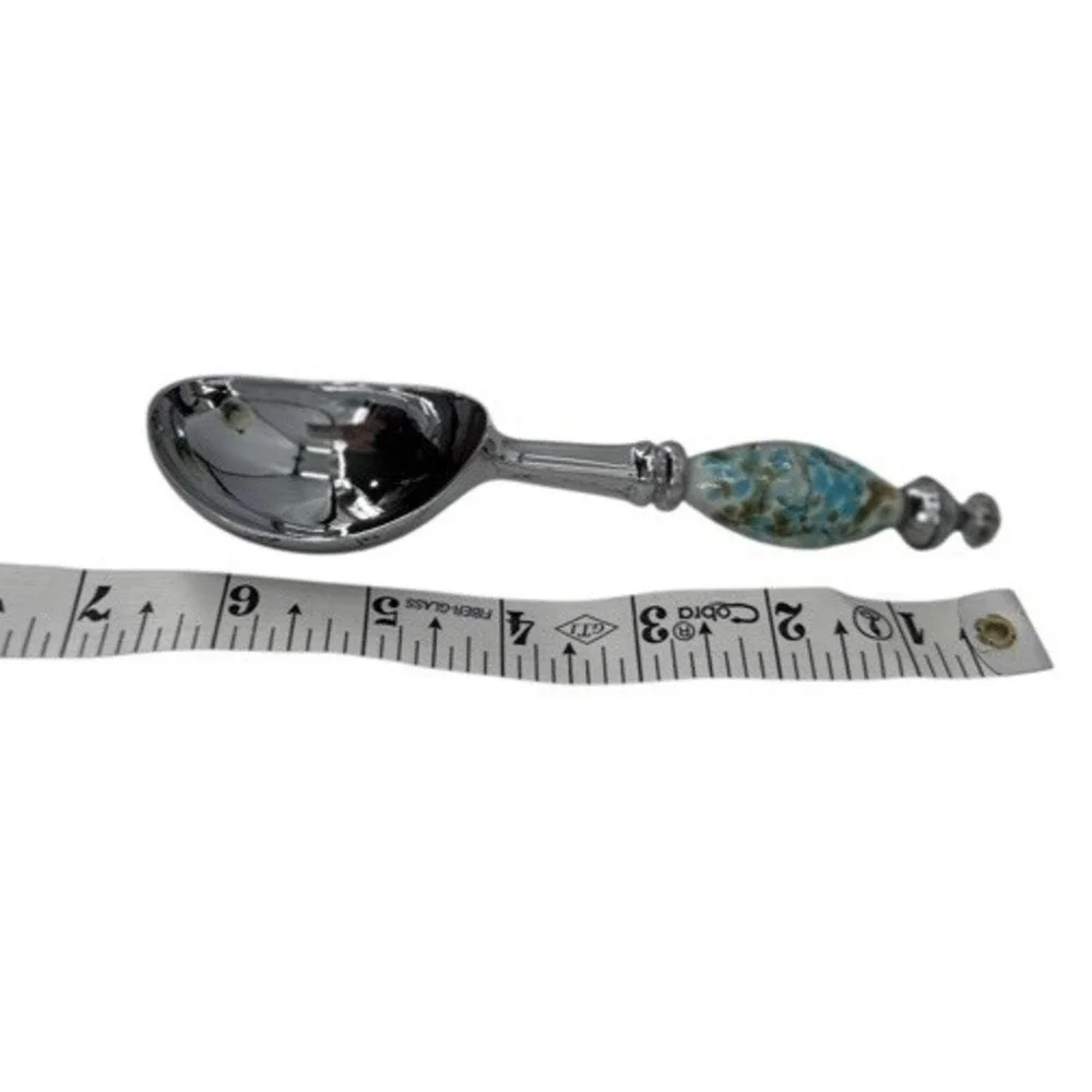 Stunning Murano Style Art Glass Ice Cream Scoop Silver Teal NEW With Box